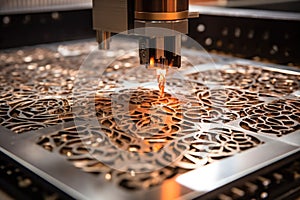 Laser cutting of metal on CNC machines, modern industrial technology for manufacturing industrial parts. Modern
