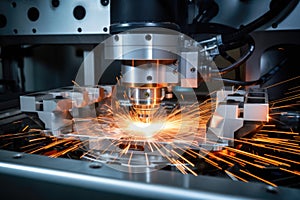 Laser cutting of metal on CNC machines, modern industrial technology for manufacturing industrial parts. Modern metalworking