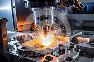 Laser cutting of metal on CNC machines, modern industrial technology for manufacturing industrial parts. Modern metalworking