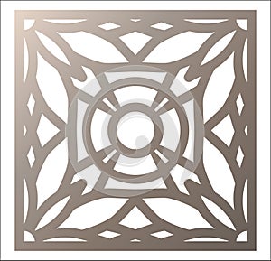 Laser cutting square panel. Openwork floral pattern with mandala
