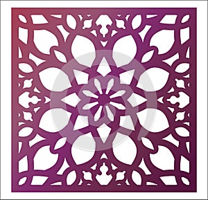 Laser cutting square panel. Openwork floral pattern with mandala