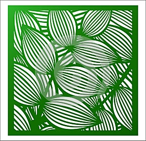 Laser cutting square panel. Openwork floral pattern with tropical leaves. Perfect for gift box silhouette ornament, wall