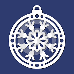 Laser cutting template of Christmas corner with snowflakes. Silhouette of openwork corner with lace ornament. Xmas tree decoration