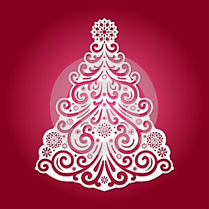 Laser cutting template. Christmas tree. Vector