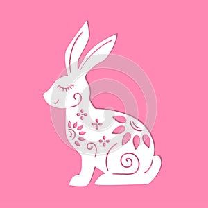 Laser cutting template. Decorative Easter Bunny. Vector