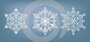 Laser cutting template of snowflakes. vector illustration. Paper cutout snowflakes motifs.