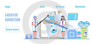 Laser eye correction concept vector. Eye doctor, oculist concept for health care banner. Glaucoma treatment concept vector.
