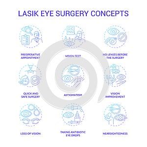 Laser eye surgery concepts gradient concept icons set