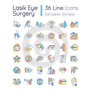 Laser eye surgery RGB color icons set