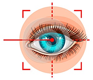 Laser eye surgery, vision correction medical procedure, ophthalmology clinic, sight focus icon. Eyesight test. Retina scan. Vector