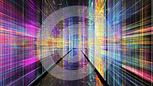 Laser interference patterns creating complex moir effects rendered in holographic colors