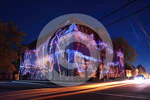 laser light projections on a building facade
