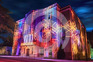 laser light projections on a building facade