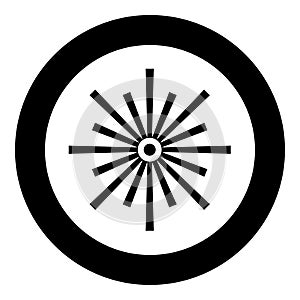 Laser optic beam flash sparks linear ray lighting icon in circle round black color vector illustration image solid outline style