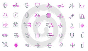 Laser optics magenta colour icons set