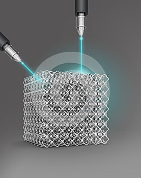 laser processing system during work on the steel cube