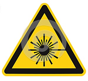 Laser radiation hazard safety danger warning text sign sticker label, high power beam icon signage, isolated black triangle