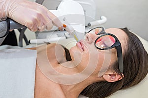 Laser removal Hair unwanted on face young woman. Health and beauty concept