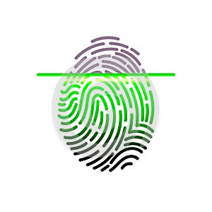Laser scanning of fingerprint, vector illustration of digital biometric security technology