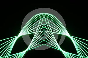 Laser Spirograph in green light expanded in a geometric shape