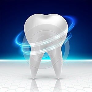 Laser teeth whitening futuristic style banner. Artificial tooth implant concept. Innovative dentistry. 3D template