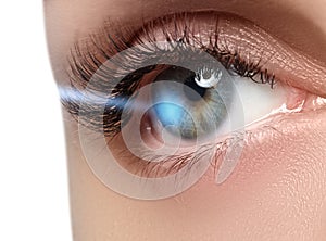 Laser vision correction. Woman`s eye. Human eye. Woman eye