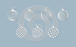 Lasercut ball toy modern pattern of lines stripes Christmas theme Design element of a lasercut Christmas toys balls for laser photo
