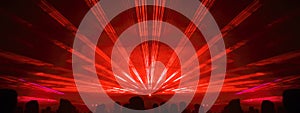 Lasershow festival disco  party background banner panorama - Colorful outdoor laser show with rays streams and crowd silhouette of