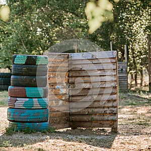 Lasertag playground with barricades