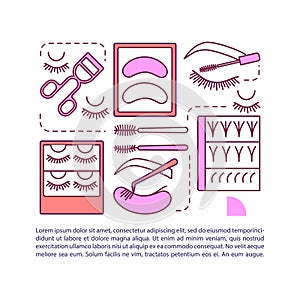 Lash extension article page vector template. False eyelashes. Brochure, magazine, booklet design element with linear