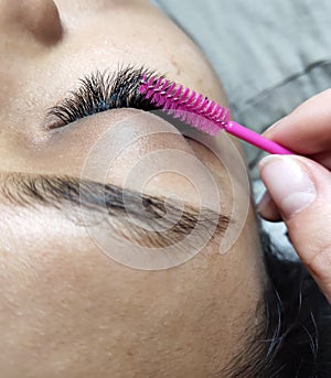lash extensions in beauty salon macro eye