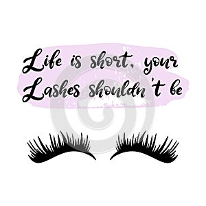 Lashes lettering vector illustration for beauty salon