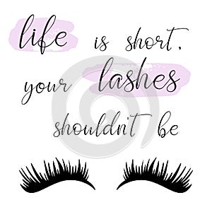 Lashes lettering vector illustration for beauty salon