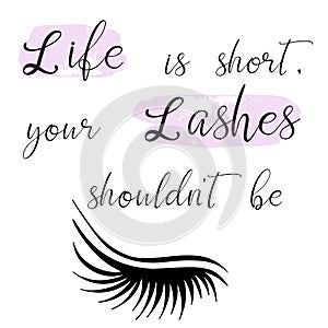 Lashes lettering vector illustration for beauty salon