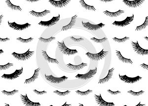 Lashes Vector seamless pattern. Closed eyes background. Repeat fashion illustration