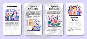 Lashmaker mobile application banner set. Eyelash extension, eyelashes
