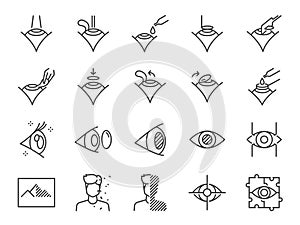 LASIK eye surgery line icon set. Included the icons as laser,  PRK, ReLEx SMILE, vision, view, and more. photo