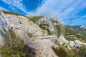 Laspi mountain pass, view of tunnel and Garin Mikhailovsky cliff photo