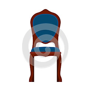 Ð¡lassic chair front view comfortable elegance brown stylish furniture vector icon. Vintage luxury seat interior room