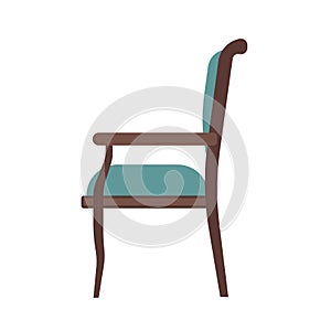 Ð¡lassic chair side view comfortable elegance brown stylish furniture vector icon. Vintage luxury seat interior room