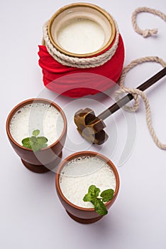 Lassie or lassi drink in terracotta glass