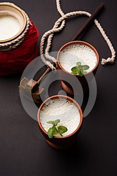 Lassie or lassi drink in terracotta glass