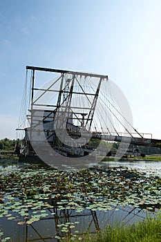 The last abandoned tin mining dredger during British colonial now display in Tanjung Tualang, Batu Gajah, Perak, Malaysia