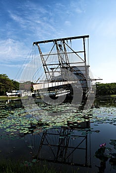 The last abandoned tin mining dredger during British colonial now display in Tanjung Tualang, Batu Gajah, Perak, Malaysia