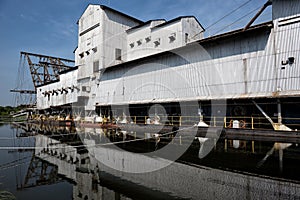 The last abandoned tin mining dredger during British colonial now display in Tanjung Tualang, Batu Gajah, Perak, Malaysia