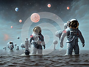 Last astronaut on flooded planet, Generative AI Illustration