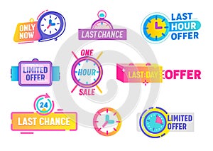 Last Chance Limited Offer Icons Set Isolated on White Background. Discount Card Collection, Multicolored Badges