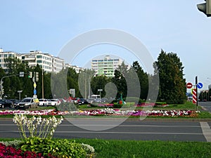 Last day of summer. One of the streets of Naberezhnye Chelny, Republic of Tatarstan, Russia.