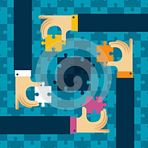Last detail teamwork vector concept with jigsaw puzzle in flat style photo