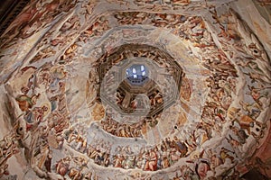 The Last Judgment fresco on the ceiling of the Duomo,  Santa Maria del Fiore, Florence, Italy